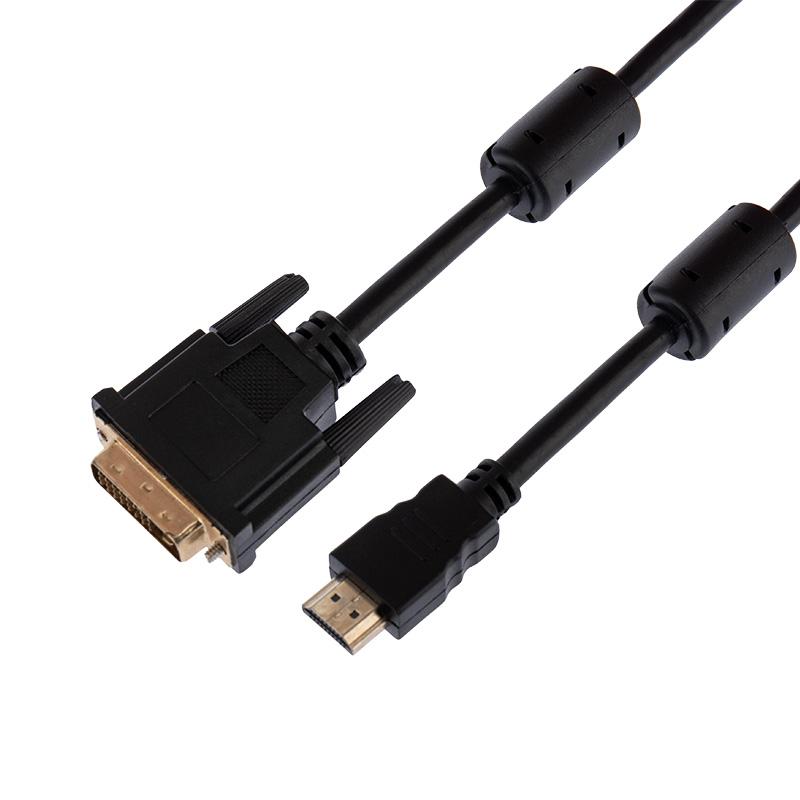 Шнур HDMI - DVI-D с фильтрами, длина 1,5 метра (GOLD) (PE пакет)