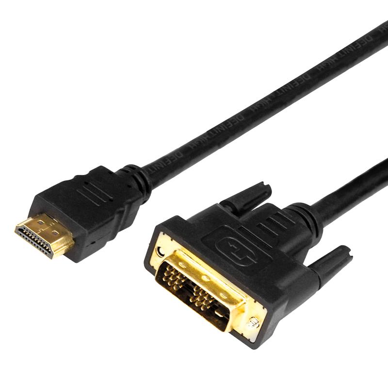 Шнур HDMI - DVI-D с фильтрами, длина 2 метра (GOLD) (PE пакет)