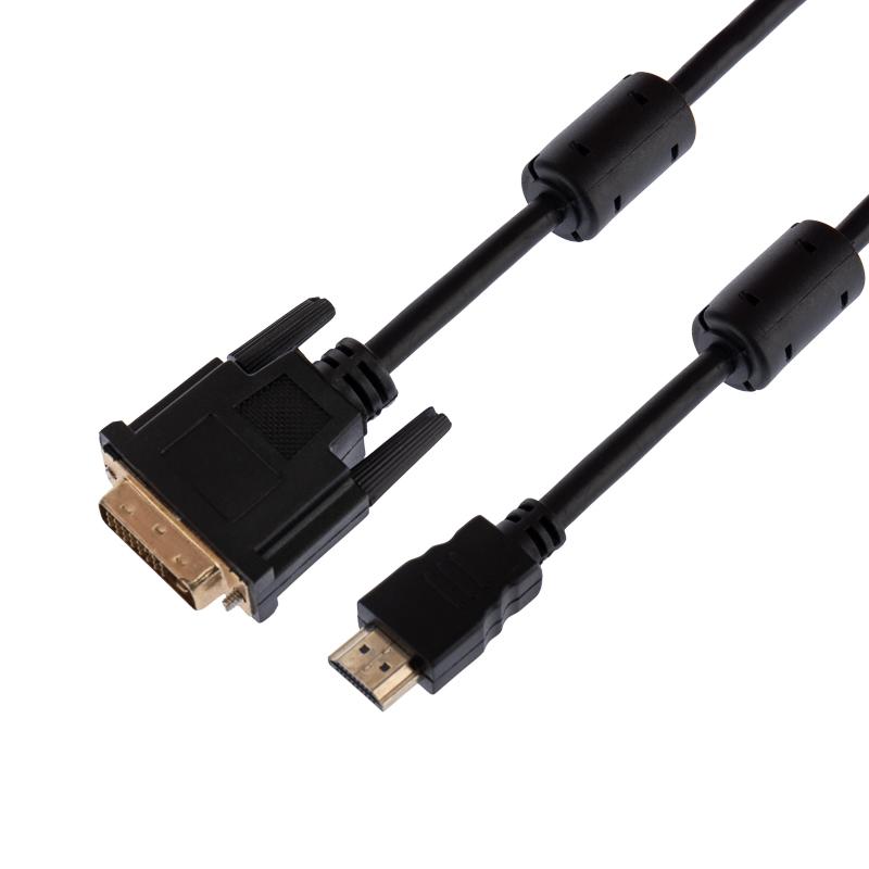 Шнур HDMI - DVI-D с фильтрами, длина 3 метра (GOLD) (PE пакет)