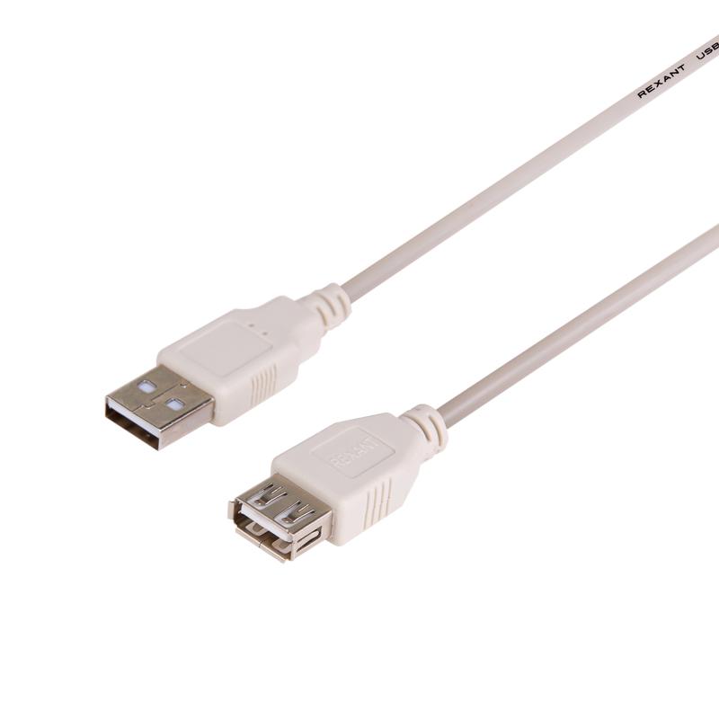 Шнур USB-A (male) штекер - USB-A (female) гнездо, длина 5 метров, белый (PE пакет)