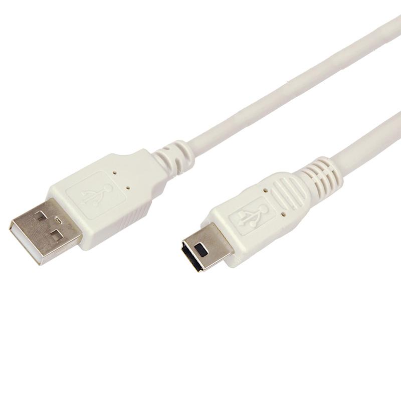 Кабель mini USB (male) штекер - USB-A (male) штекер, длина 3 метра, белый (PE пакет)