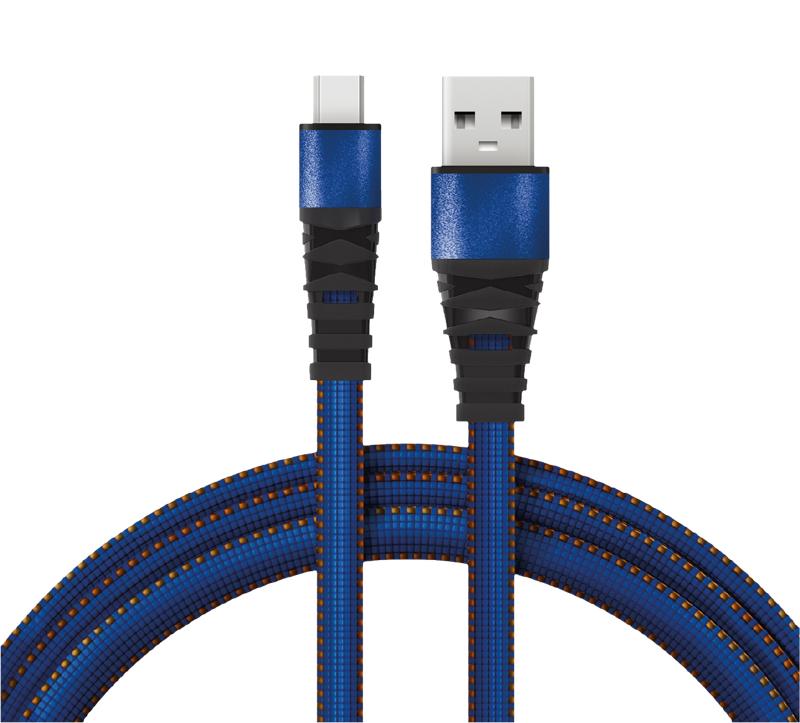 Кабель REXANT USB-microUSB 1 м, плоский провод, синяя джинсовая оплетка