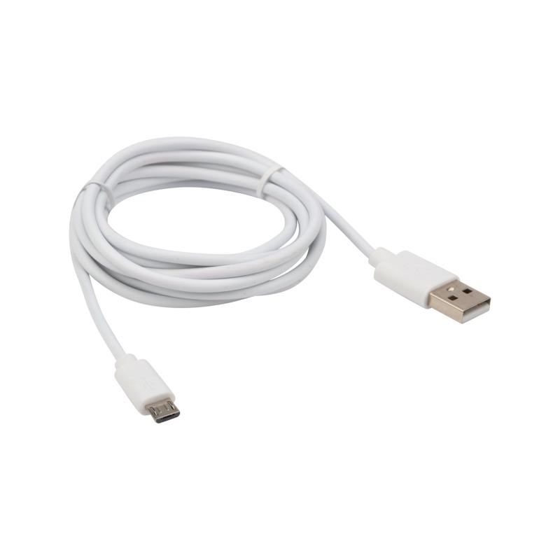 Кабель micro USB (male) штекер - USB-A (male) штекер, длина 1,8 метра, белый (PE пакет)