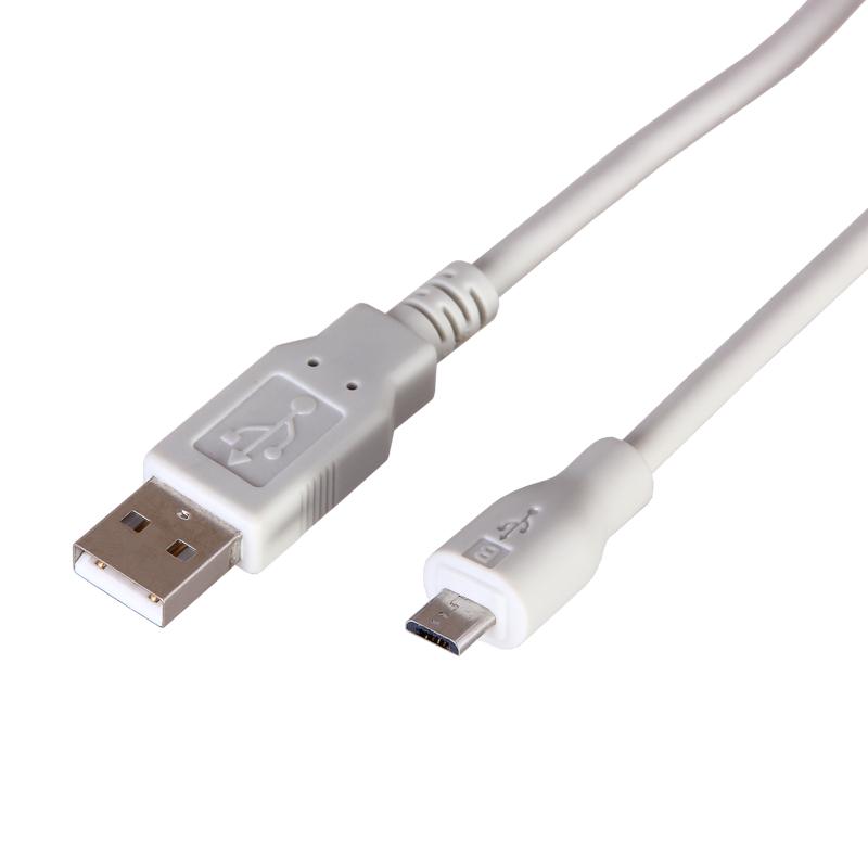 Кабель micro USB (male) штекер - USB-A (male) штекер, длина 3 метра, белый (PE пакет)