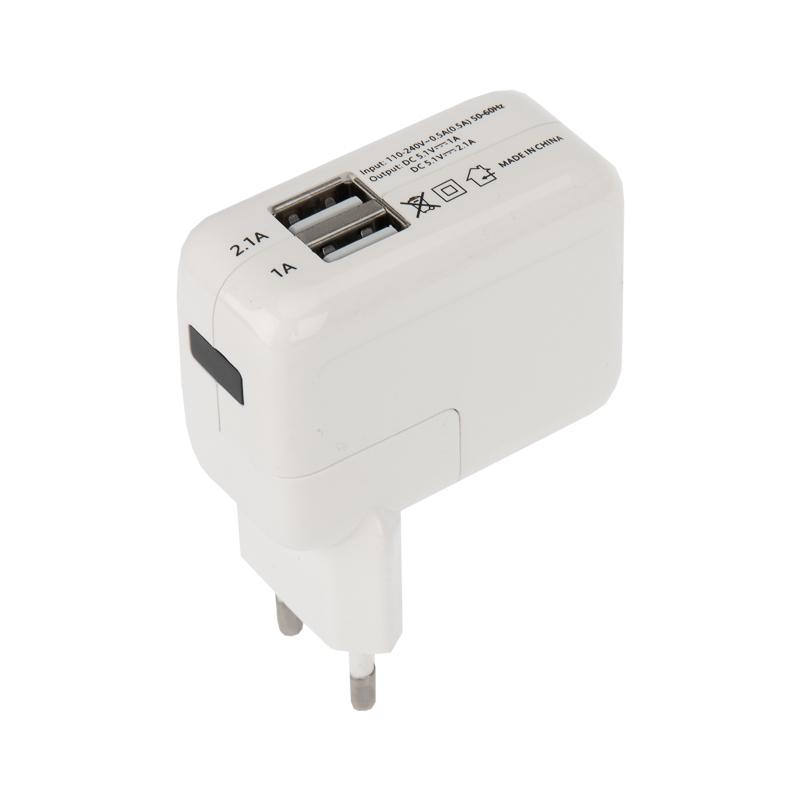 Сетевое зарядное устройство 2xUSB, переходник+адаптер (СЗУ) (5 V, 2100 mA+1000 mA)
