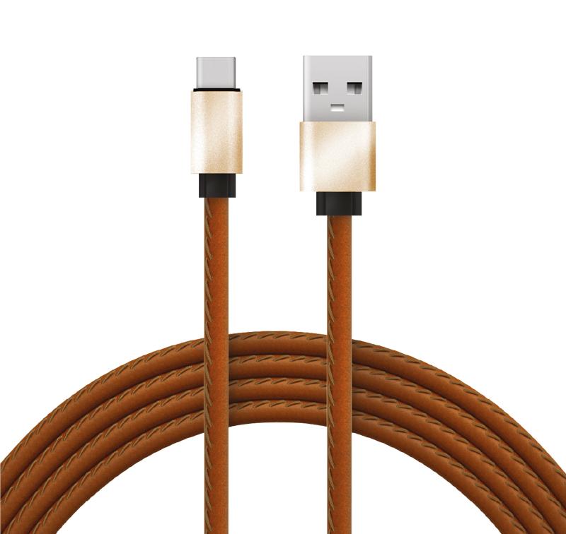 Кабель USB-Type-C/2A/leather/brown/1m/REXANT