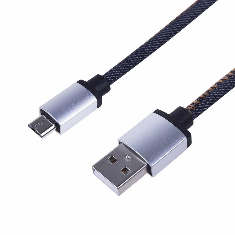 USB кабель microUSB, шнур в джинсовой оплетке