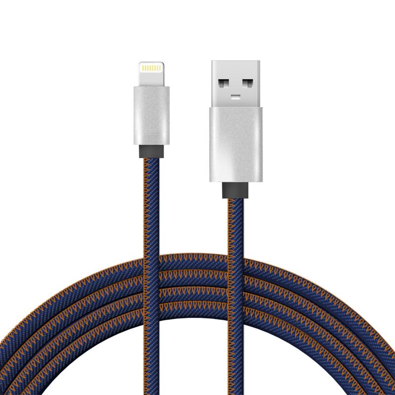 USB кабель для iPhone 5/6/7 моделей, шнур в джинсовой оплетке