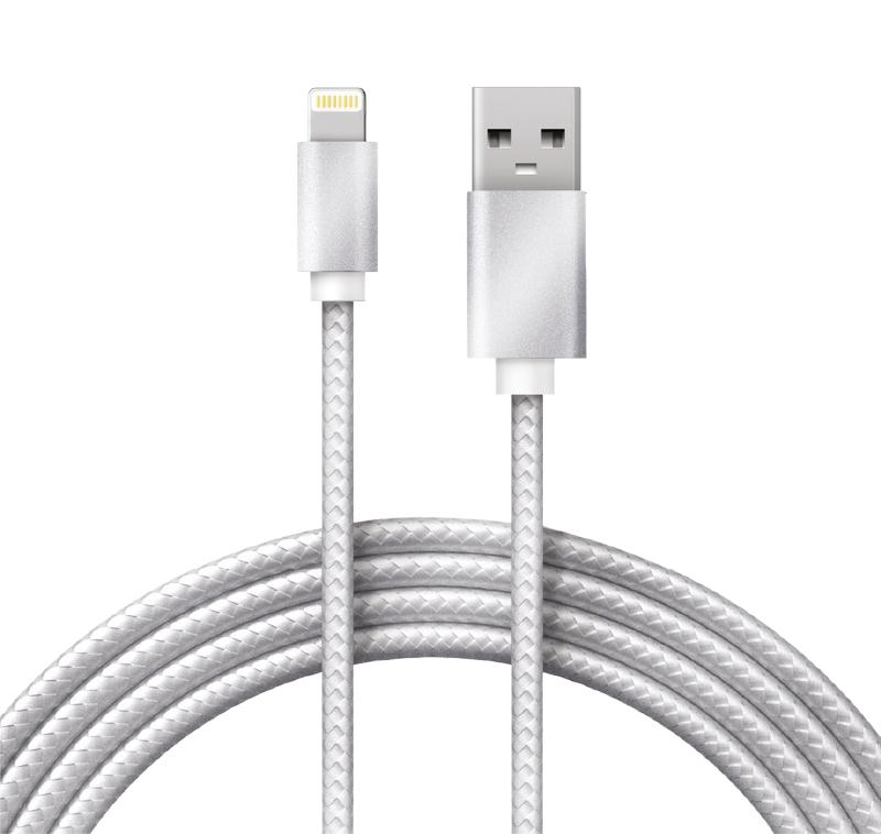 Кабель REXANT USB-Lightning 1 м, серебристая нейлоновая оплетка