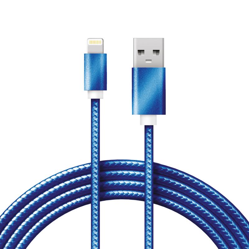 Кабель REXANT USB-Lightning 1 м, синяя нейлоновая оплетка