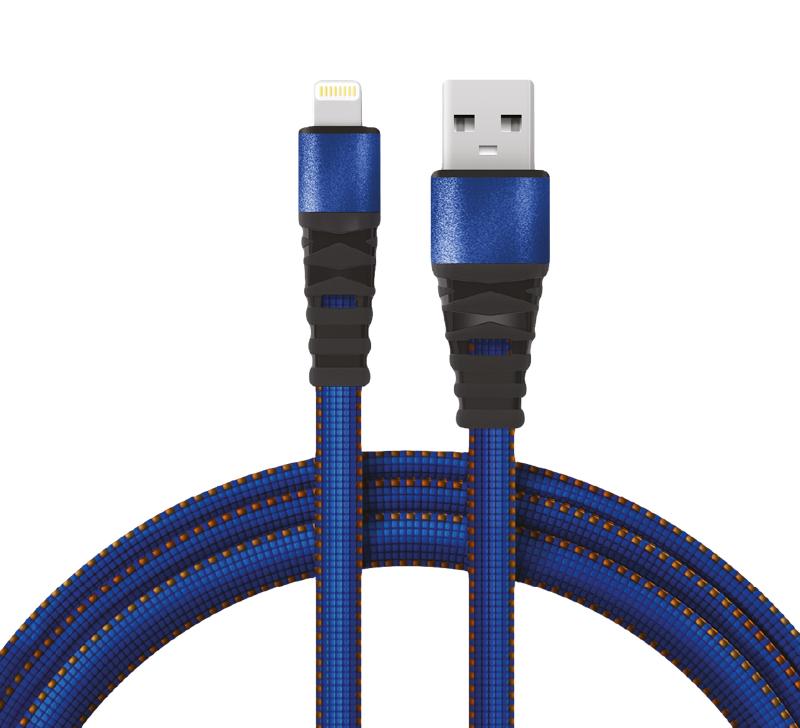 Кабель REXANT USB-Lightning 2.4 A, 1 м, синяя нейлоновая оплетка