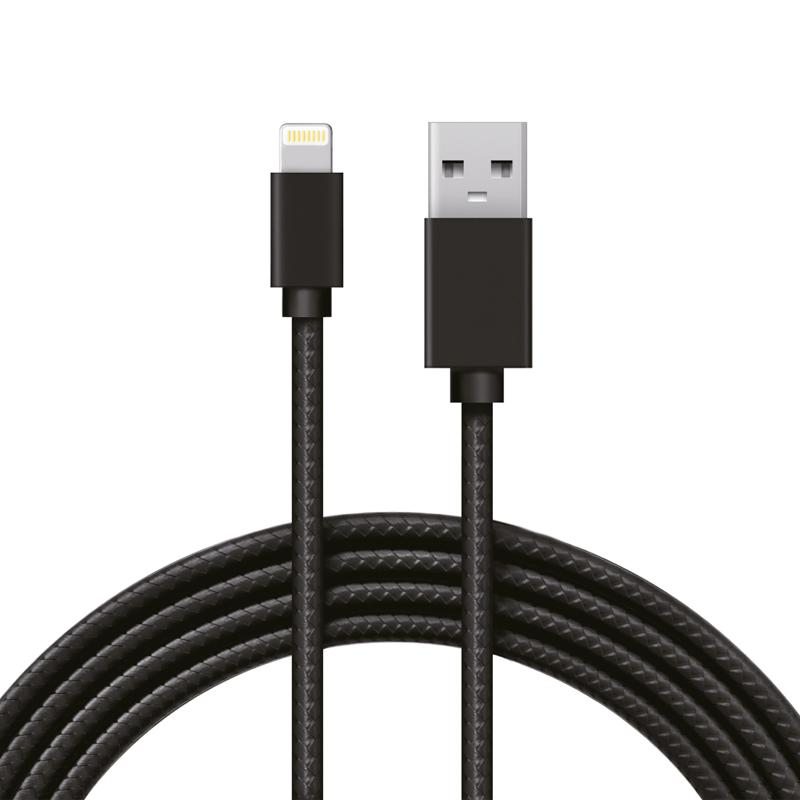 Кабель REXANT USB-Lightning 1 м, черная нейлоновая оплетка