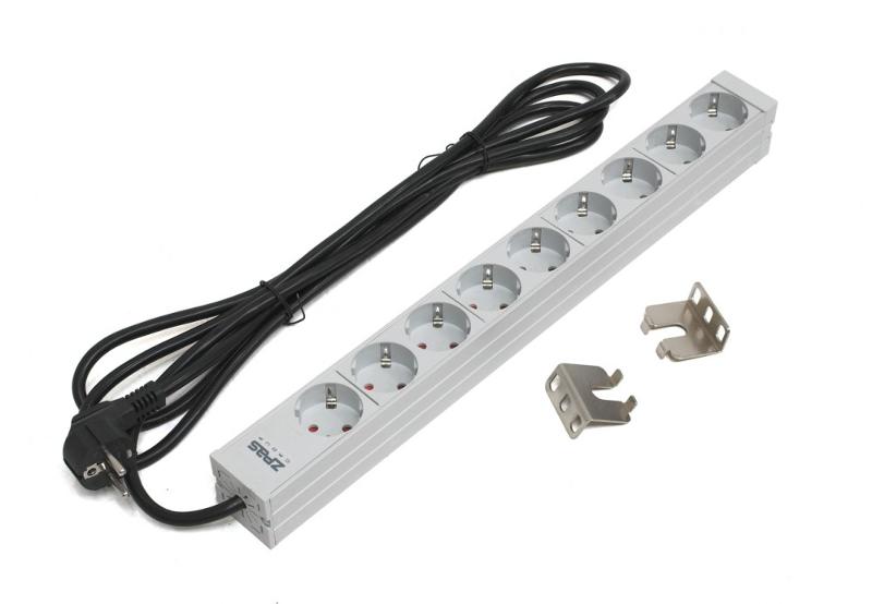 ZPAS WZ-LZ30-09-SU-000/­C Блок розеток для 19" шкафов, 9 розеток, шнур 3 м. (Schuko)
