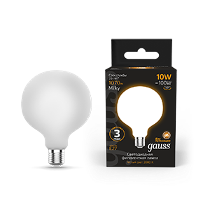 Лампа светодиодная Filament G95 10W 1070lm 3000К Е27 milky LED 1/20