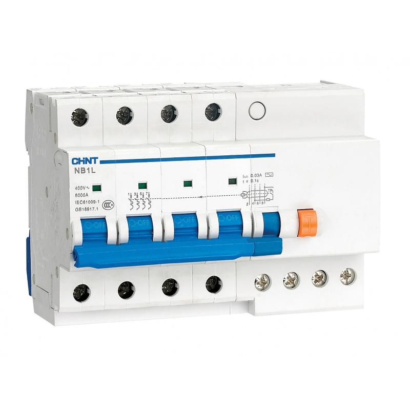 Дифференциальный автомат NB1L-40 4P C6 30мА тип AC 6кА (R)
