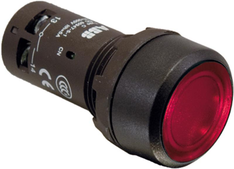 Кнопка с подсветкой CP1-13R-01 красная 220В AC/DC с плоской клавишей без фиксации 1НЗ