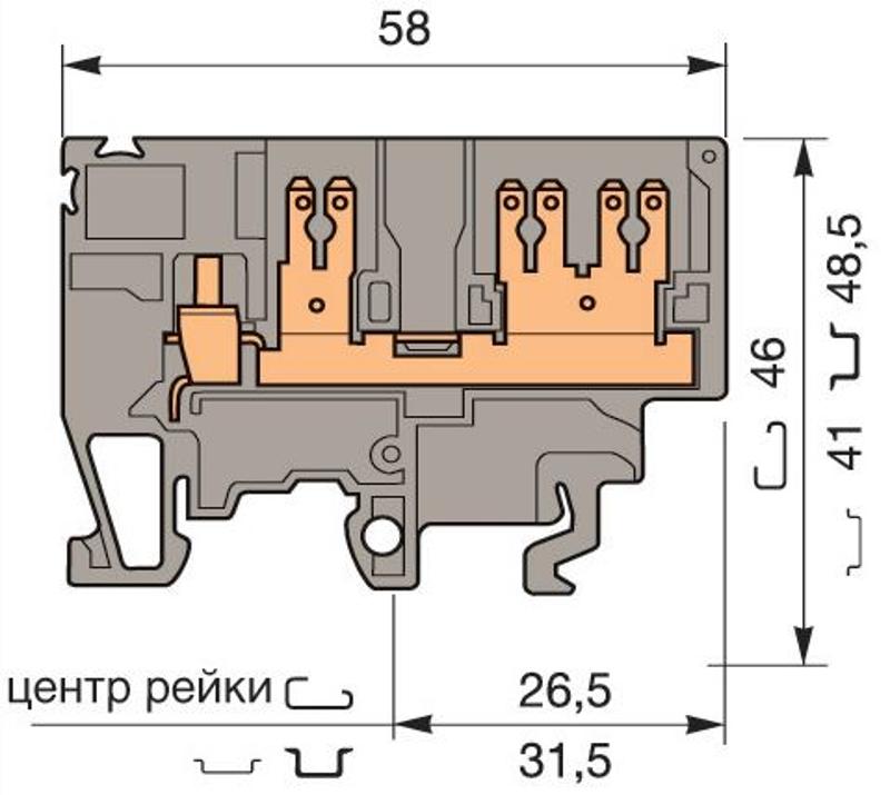 Клемма M4/6.3G винт 4мм.кв. винтовой зажим 4 мм.кв., 1 quick connect (fast on) 6,3x0,8 мм,