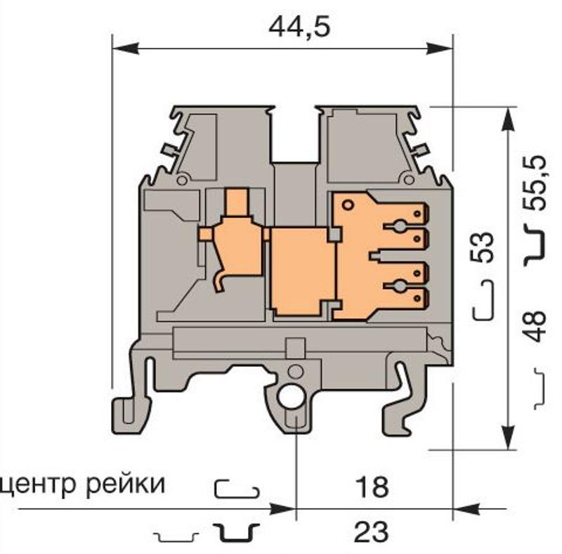 Клемма M4/6.2G.N винт 4мм.кв., 2 quick connect (fast on) 6,3x0,8 мм, синяя