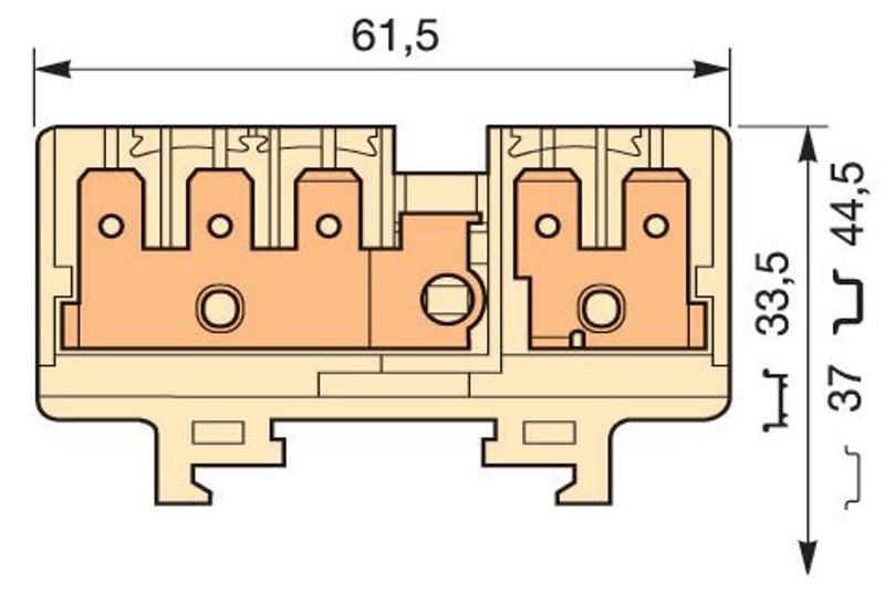 Клемма HD6/9.3G.2G quick-connect (fast on) 6,3x0,8мм, 6 мм. кв., 2 цепи (3 вертикальные с тестовым гнездом +2 вертикальные)