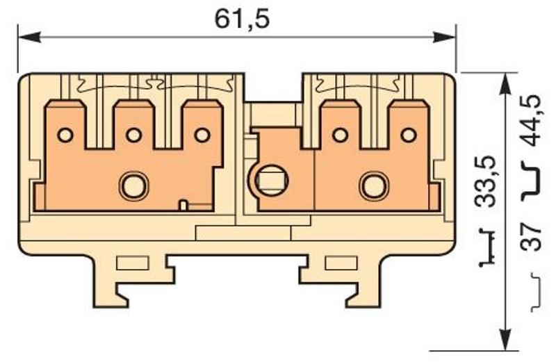 Клемма HD6/9.2G.3G quick-connect (fast on) 6,3x0,8мм, 6 мм. кв., 2 цепи(3 вертикальные + 2 вертикальные с тестовым гнездом)
