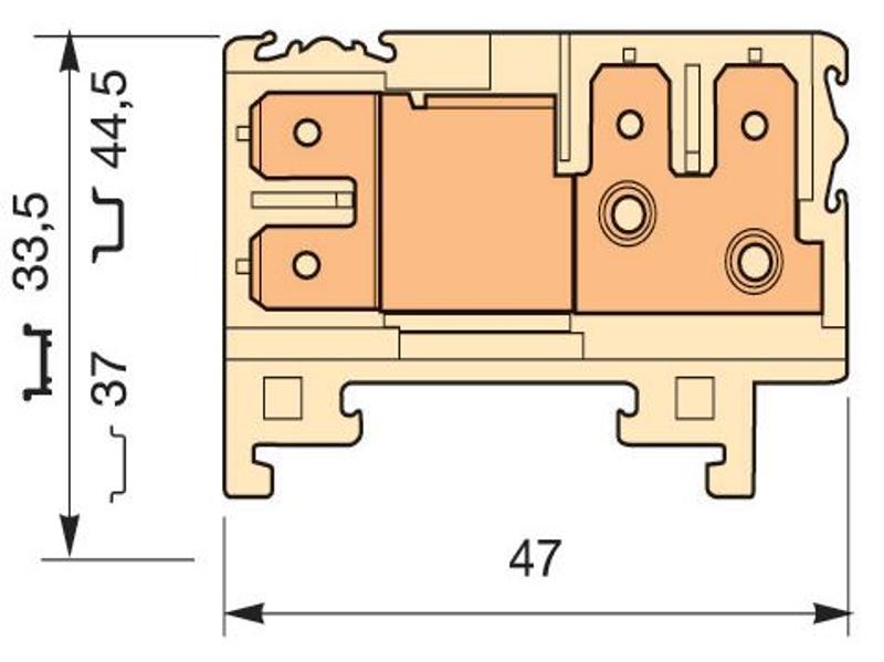Клемма HD6/8.2G.2G., quick-connect (fast on) 6,3x0,8мм, 6 мм. кв., 2 горизонтальные, 2 вертикальные