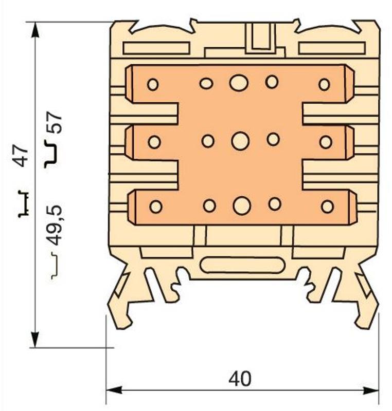 Клемма HD2,5/6.3.3G.3G.1, 6 quick-connect (fast on) 6,3x0,8мм, 2,5 мм.кв., горизонтальные