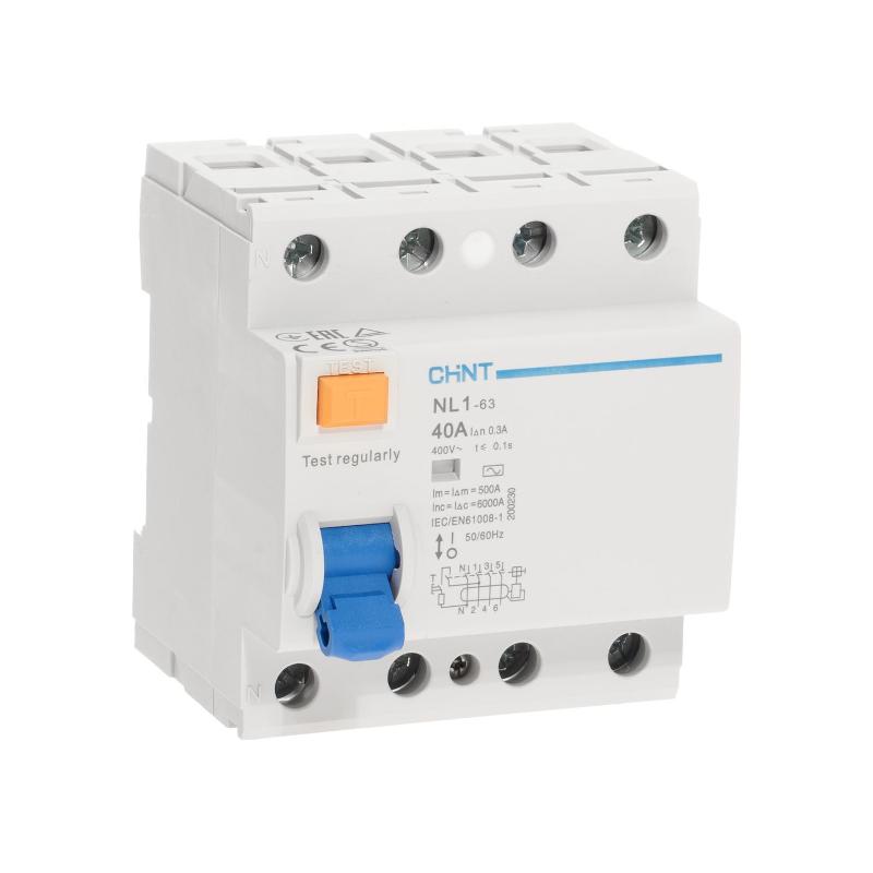 Устройство защитного отключения (УЗО) NL1-63 6kA 4P 40A 300mA тип AC (DB) (R)