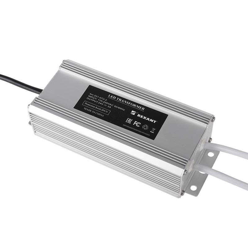 Источник питания тонкий 220V AC/24V DC, 3А, 72W с проводами, влагозащищенный (IP67)