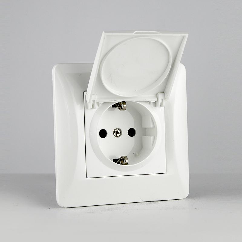 Розетка электрическая 2К+З, с откидной крышкой, 16А, 220-250V (белый)