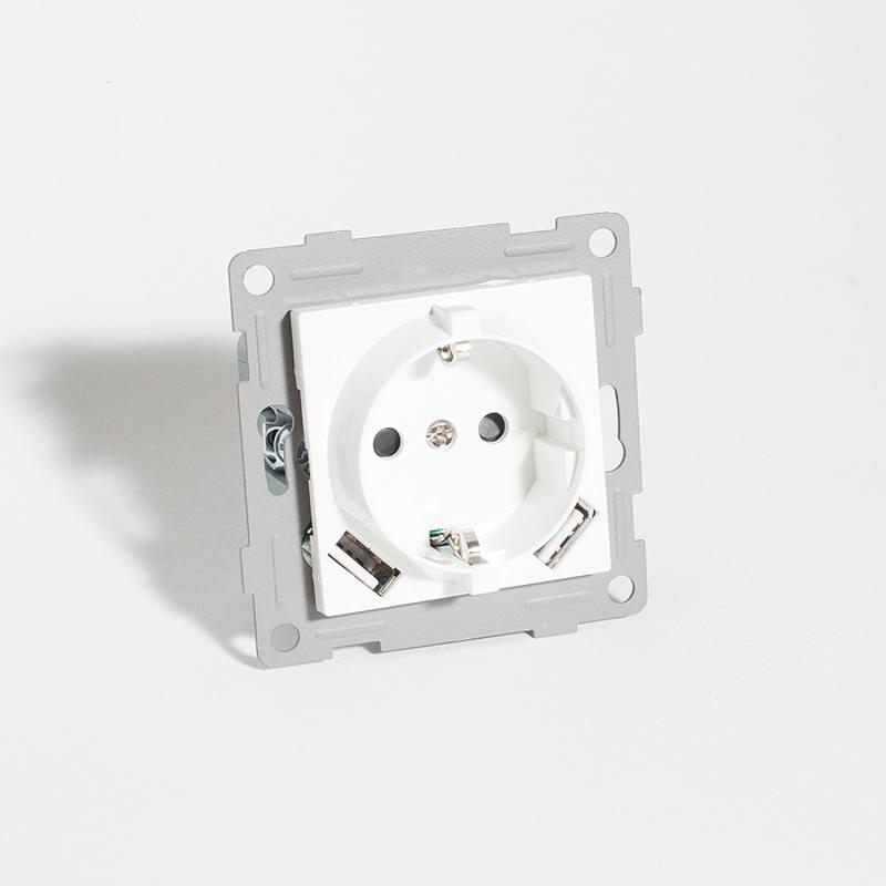 Розетка электрическая 2К+З/2xUSB A, 125-250V (белый)