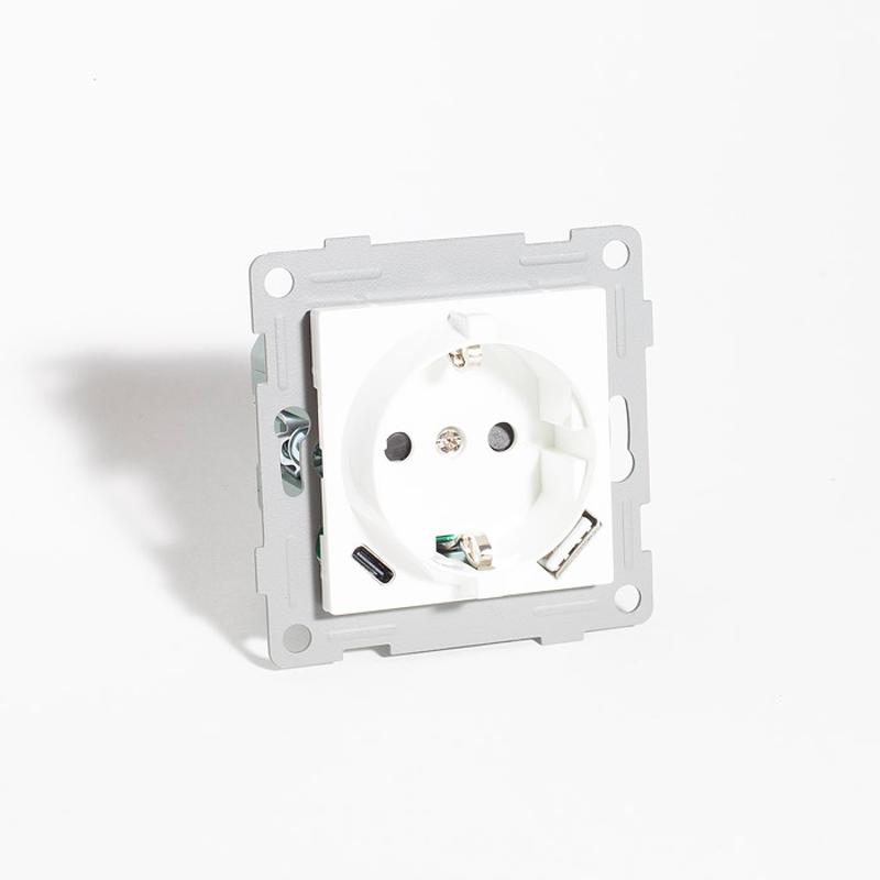 Розетка электрическая 2К+З/2xUSB A/C, 125-250V (белый)