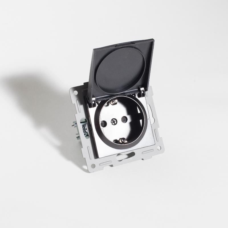 Розетка электрическая 2К+З, с откидной крышкой, 16А, 220-250V (антрацит)