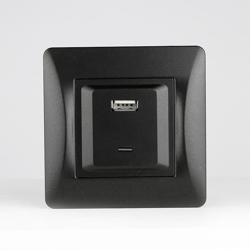 Розетка 2xUSB A/C, 125-250V (антрацит)