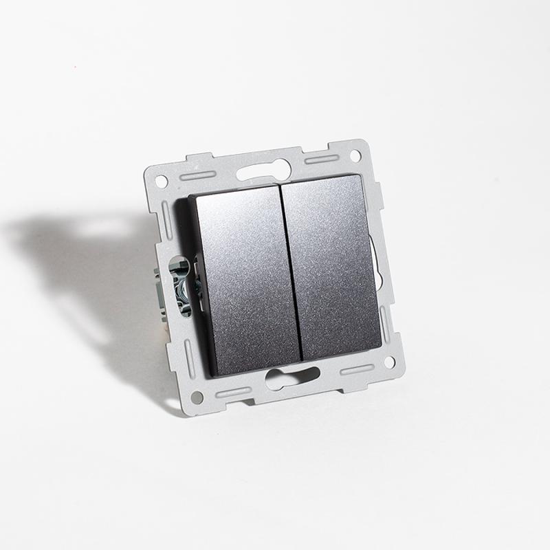 Переключатель двухклавишный, 10А, 220-250V (антрацит)