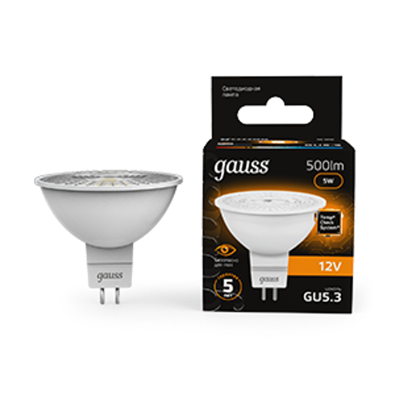 Лампа светодиодная LED 5Вт GU5.3 12В 2700К MR16