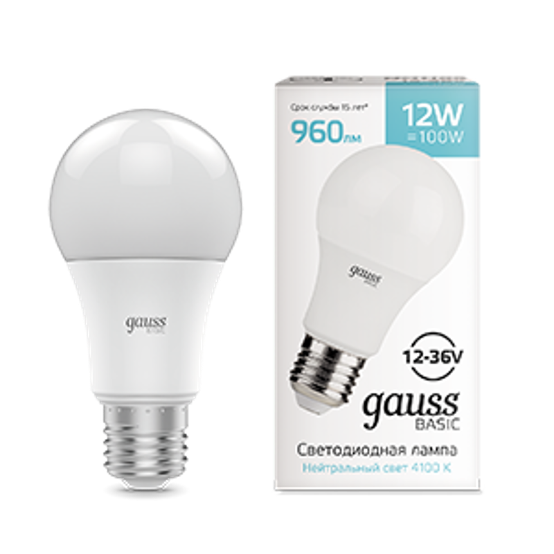 Лампа светодиодная   Basic A60 AC/DC 12-36V 12W 960lm 4100K E27 LED 1/5/50