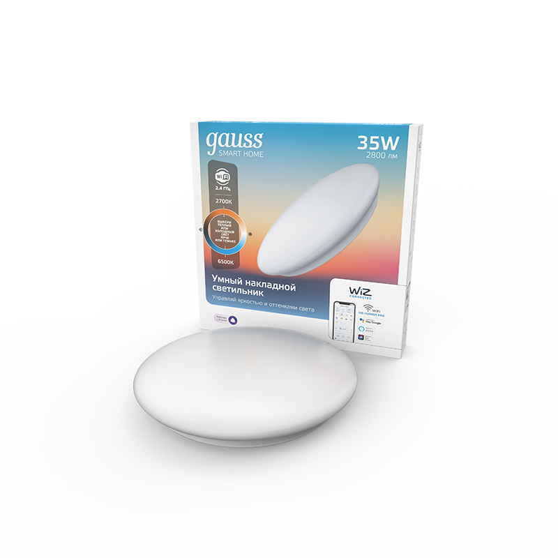 Cветильник SmartHome наст-потол 35W2800lm2700-6500К198-264V IP20 400*70мм изм.цвет.тем.+дим LED 1/5
