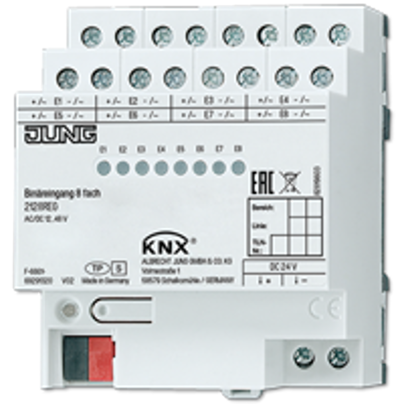 Бинарный ввод, 8 каналов, монтаж на DIN-рейку, 4 модуля; KNX