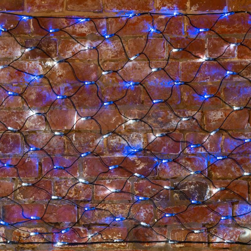 Гирлянда "Сеть" 2х0,7м, черный ПВХ, 176 LED Белые/Синие