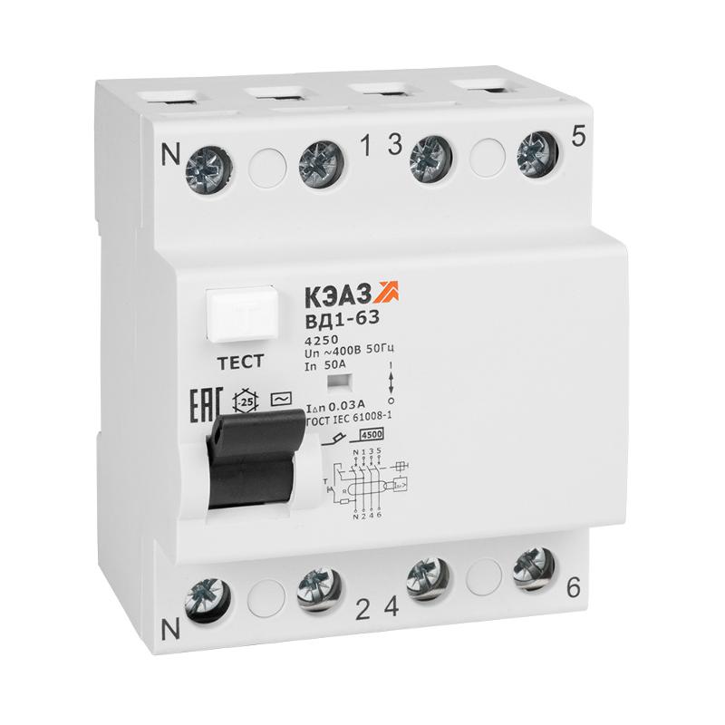 Выключатель дифференциальный (УЗО) ВД1-63-4425-АС-УХЛ4 4п 25А 300мА тип AC