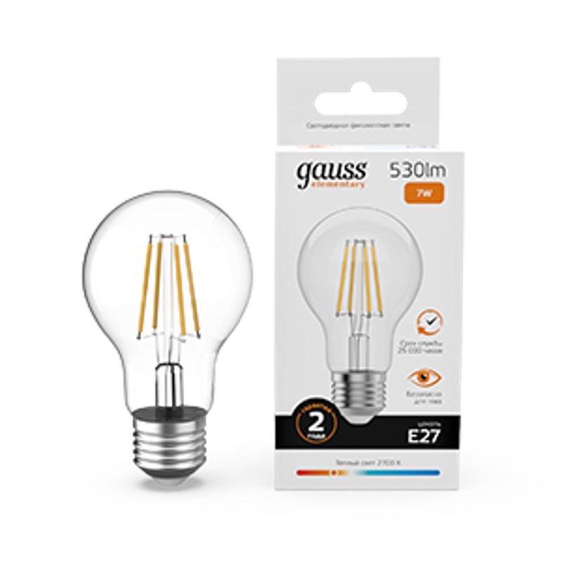 Лампа светодиодная   Filament Elementary А60 7W 530lm 2700К Е27 LED 1/10/50