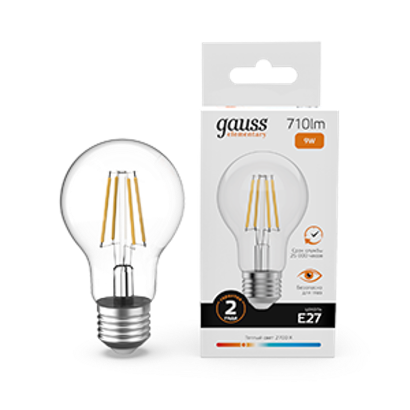 Лампа светодиодная   Filament Elementary А60 9W 710lm 2700К Е27 LED 1/10/50