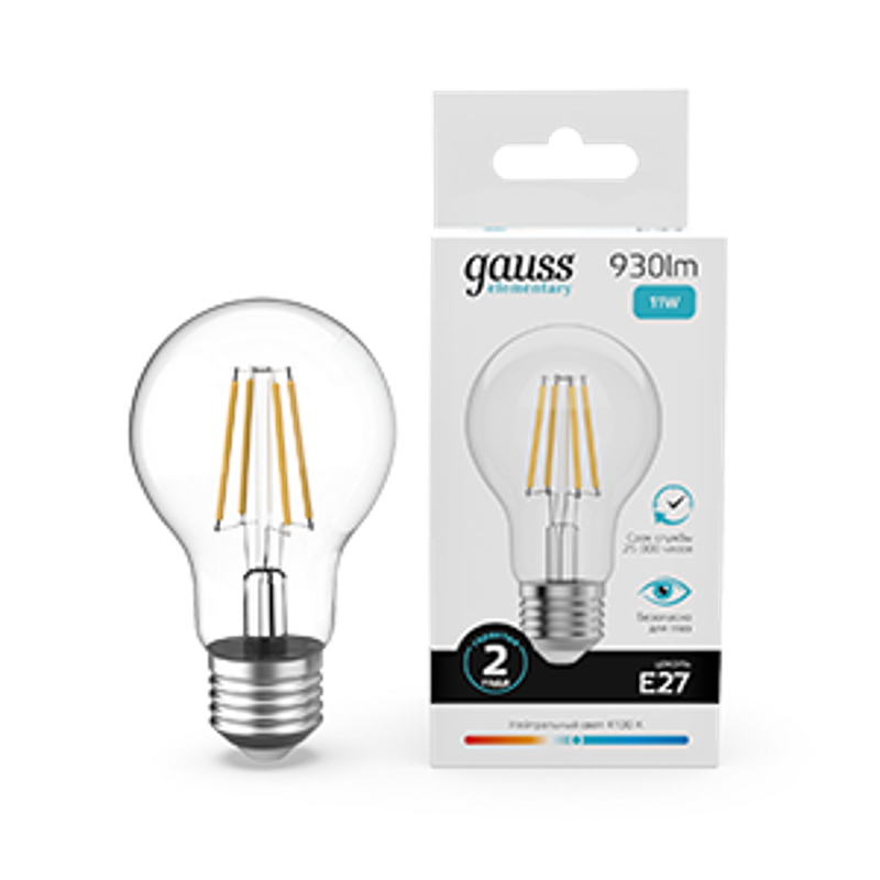 Лампа светодиодная   Filament Elementary А60 11W 930lm 4100К Е27 LED 1/10/50