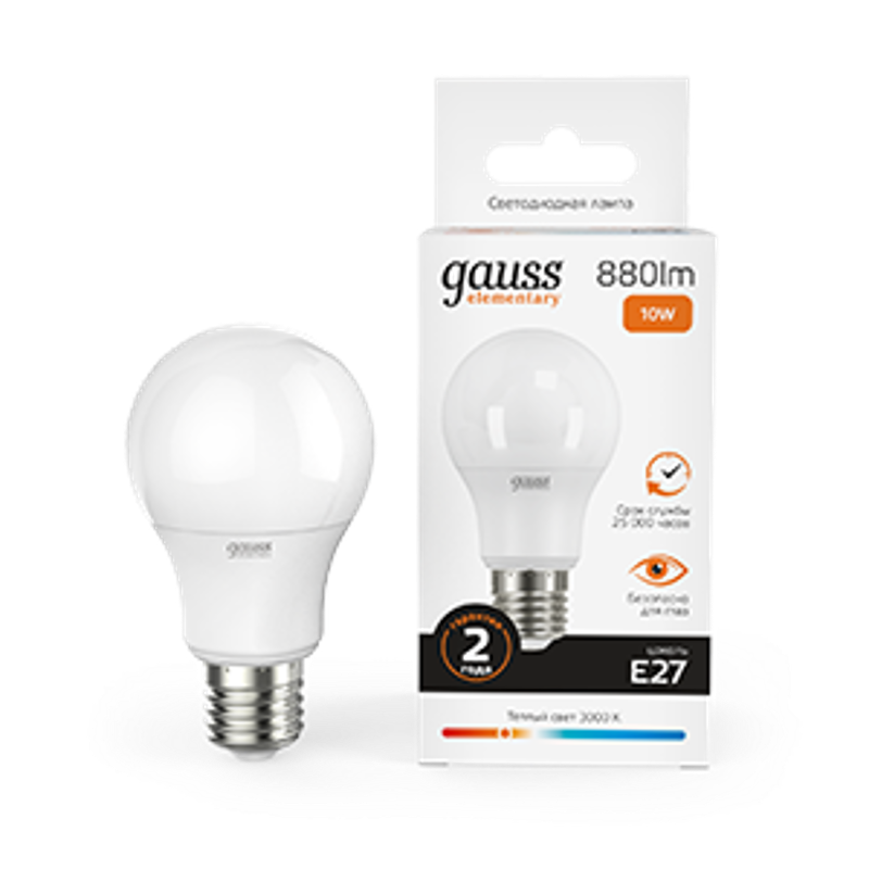 Лампа светодиодная LED 10Вт E27 220В 2700К Elementary A60