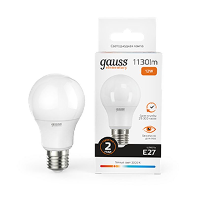 Лампа светодиодная LED 12Вт E27 220В 2700К Elementary A60
