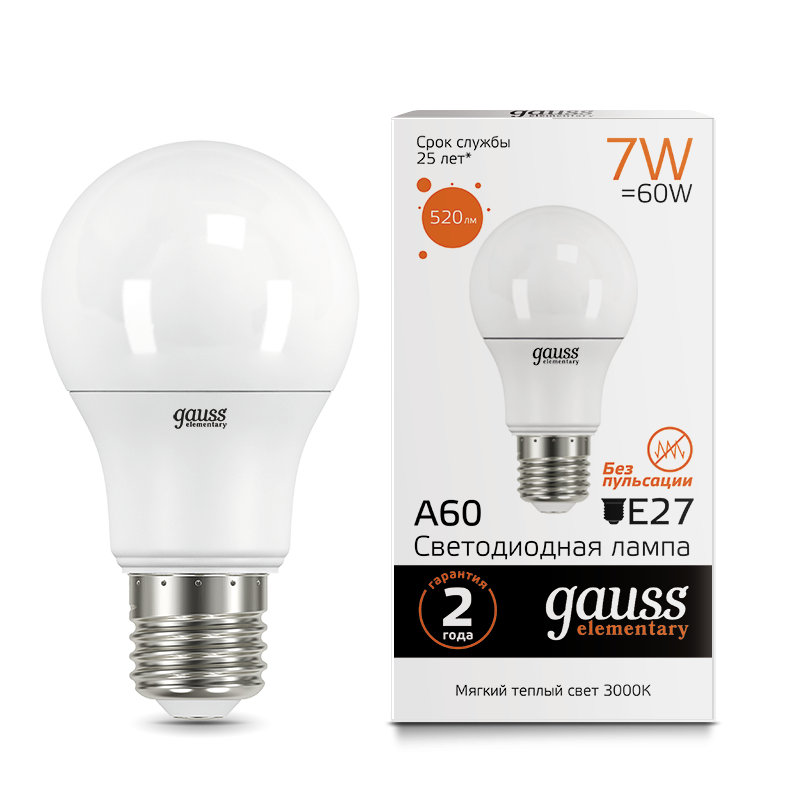 Лампа светодиодная LED 7Вт E27 220В 2700К Elementary A60