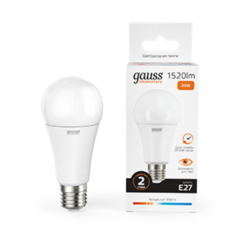 Лампа светодиодная LED 20Вт E27 220В 2700К Elementary A60