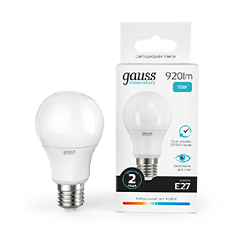 Лампа светодиодная LED 10Вт E27 220В 4100К Elementary A60