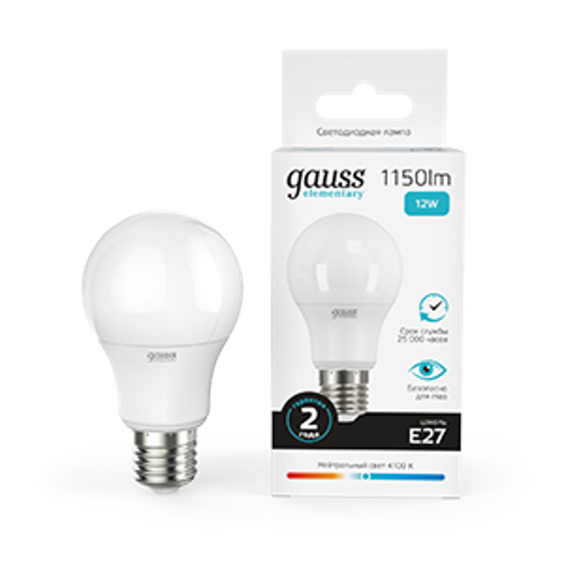 Лампа светодиодная LED 12Вт E27 220В 4100К Elementary A60