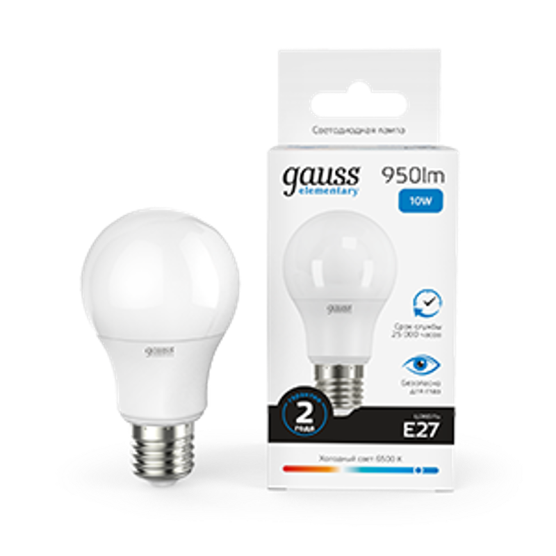 Лампа светодиодная LED 10Вт E27 220В 6500К Elementary A60
